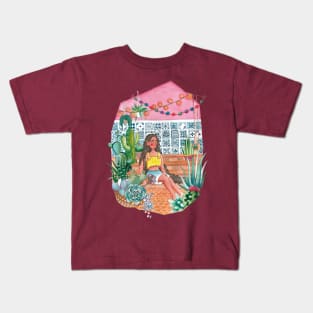 girl relax in green house Kids T-Shirt